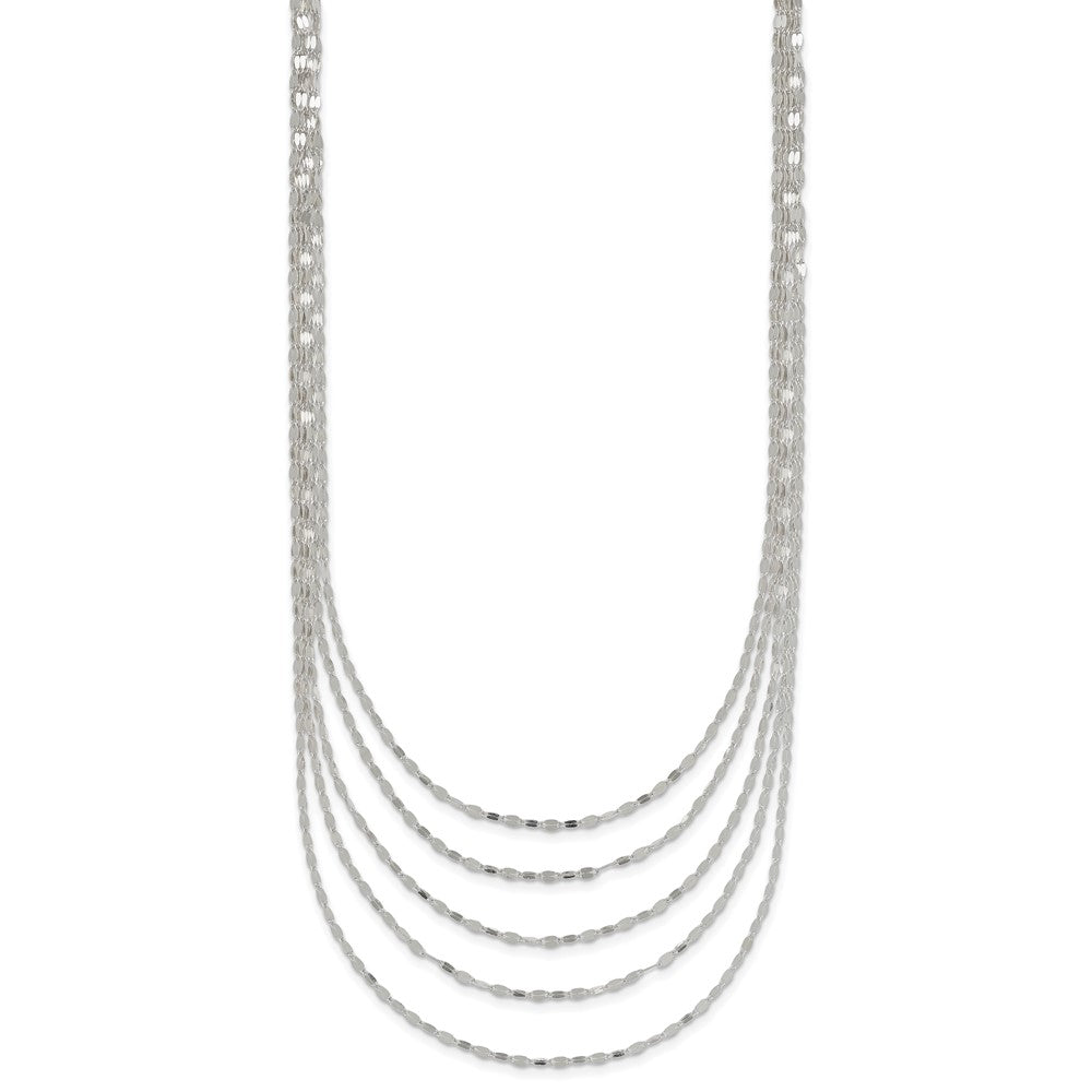 Sterling Silver 5 Strand Fancy Flat Link Necklace