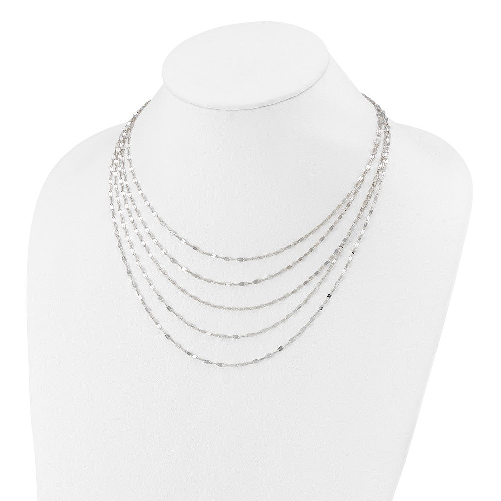 Sterling Silver 5 Strand Fancy Flat Link Necklace