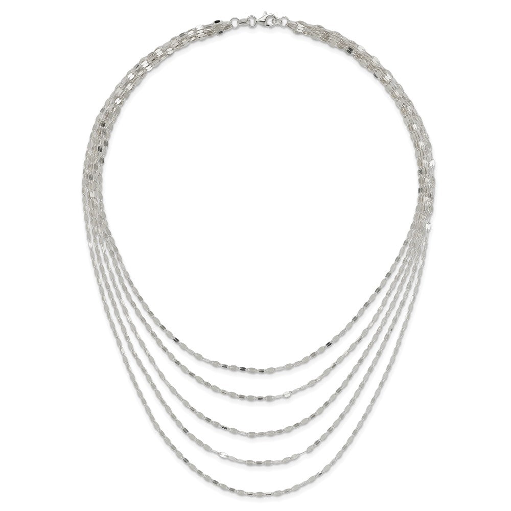 Sterling Silver 5 Strand Fancy Flat Link Necklace