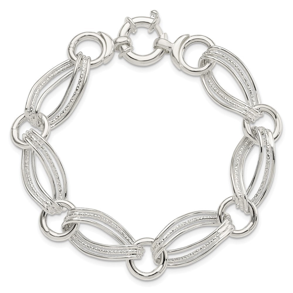 Sterling Silver Polished And Textured Link Bracelet