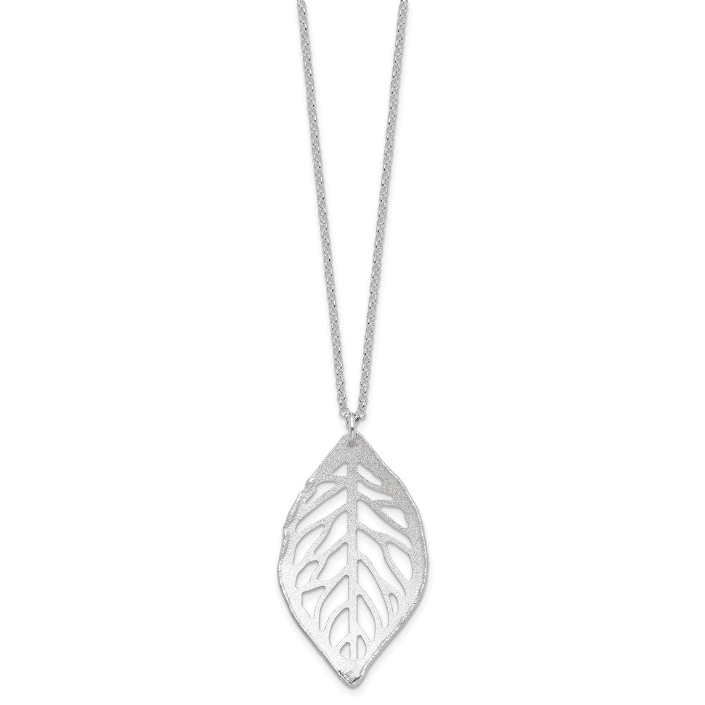 Sterling Silver Rhodium-plated Satin Cut-out Leaf Necklace