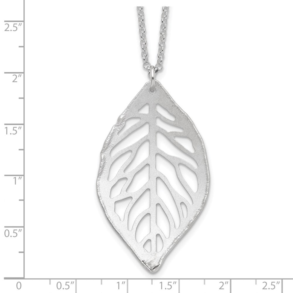 Sterling Silver Rhodium-plated Satin Cut-out Leaf Necklace