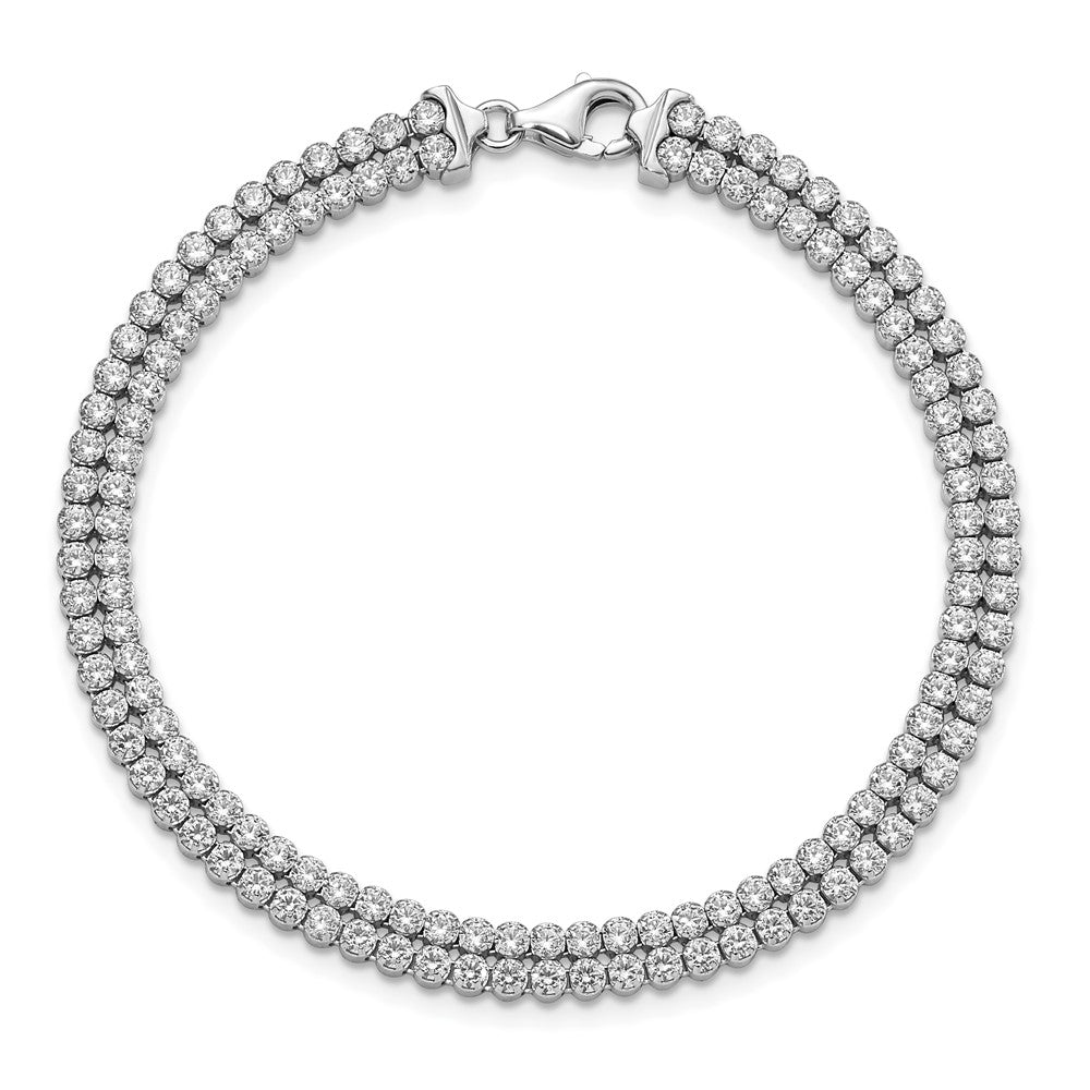 Sterling Silver Polished CZ 2 Strand Bracelet