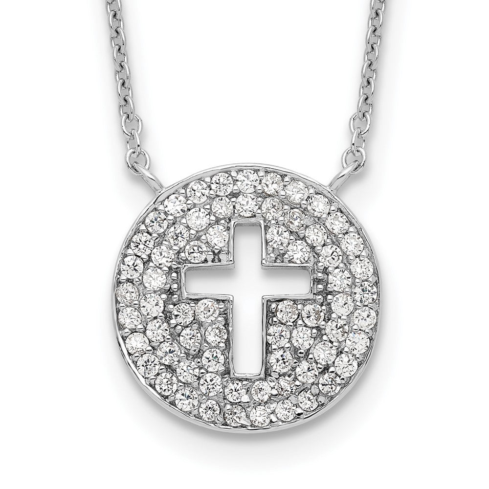 Sterling Silver 18in Rhodium-plated Polished CZ Cross Necklace