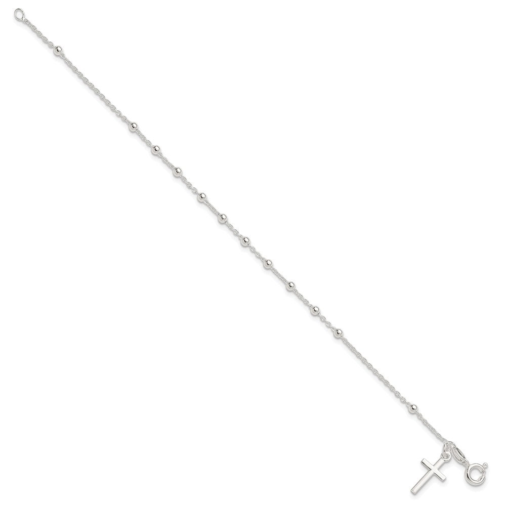 Sterling Silver Beaded Cross Charm Bracelet