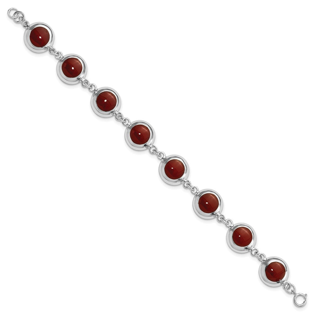 Sterling Silver Polished Round Red Synthetic Coral Bracelet