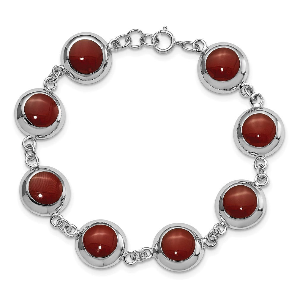 Sterling Silver Polished Round Red Synthetic Coral Bracelet