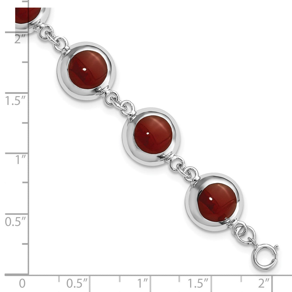 Sterling Silver Polished Round Red Synthetic Coral Bracelet