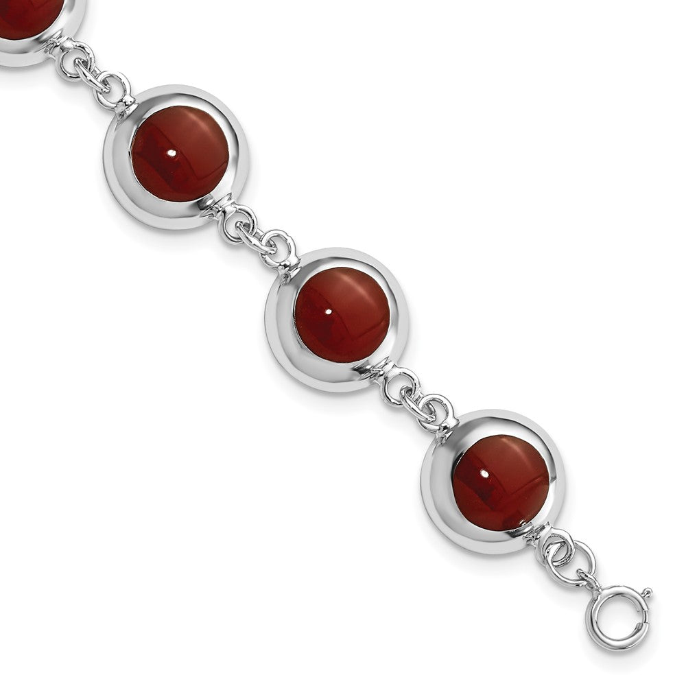 Sterling Silver Polished Round Red Synthetic Coral Bracelet