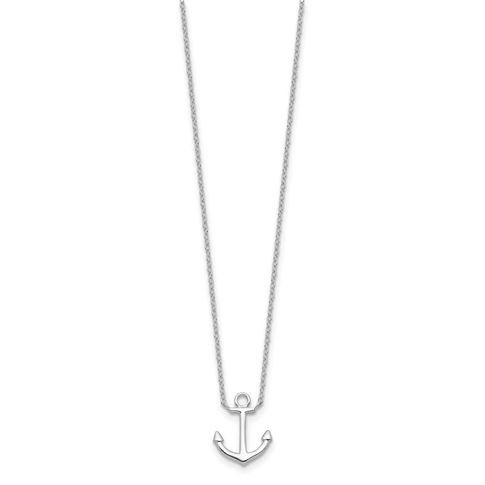 Sterling Silver Rhodium-plated Anchor 16 inch with a 2 inch extention Necklace