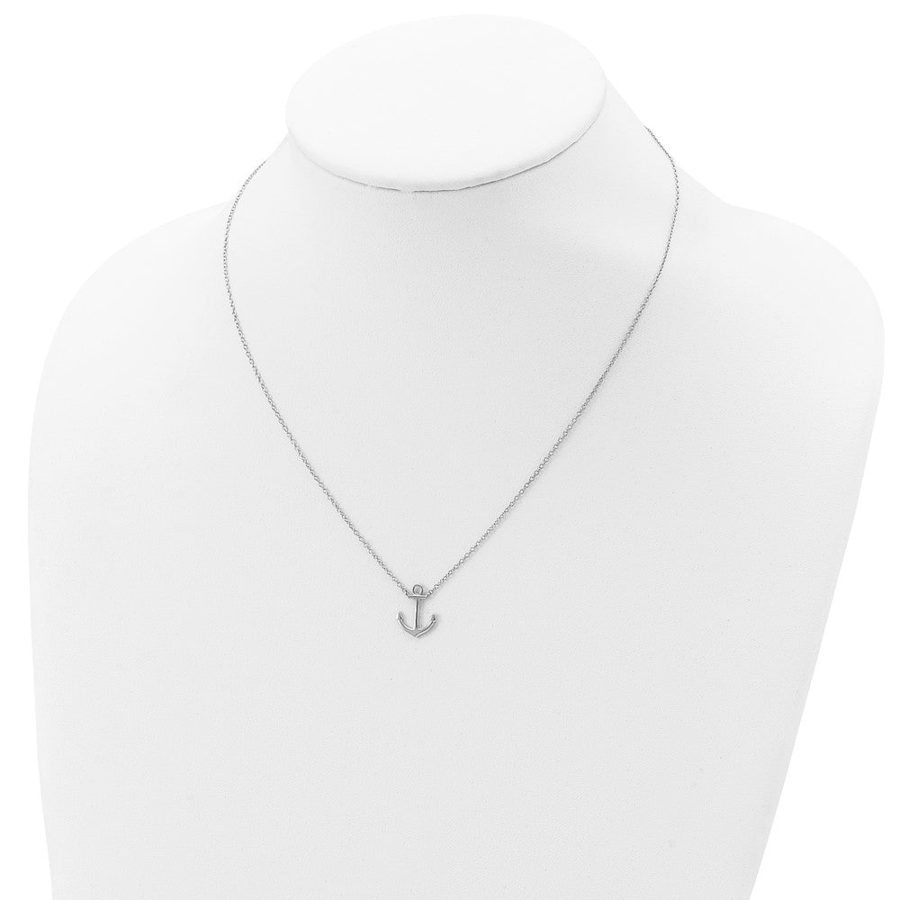 Sterling Silver Rhodium-plated Anchor 16 inch with a 2 inch extention Necklace