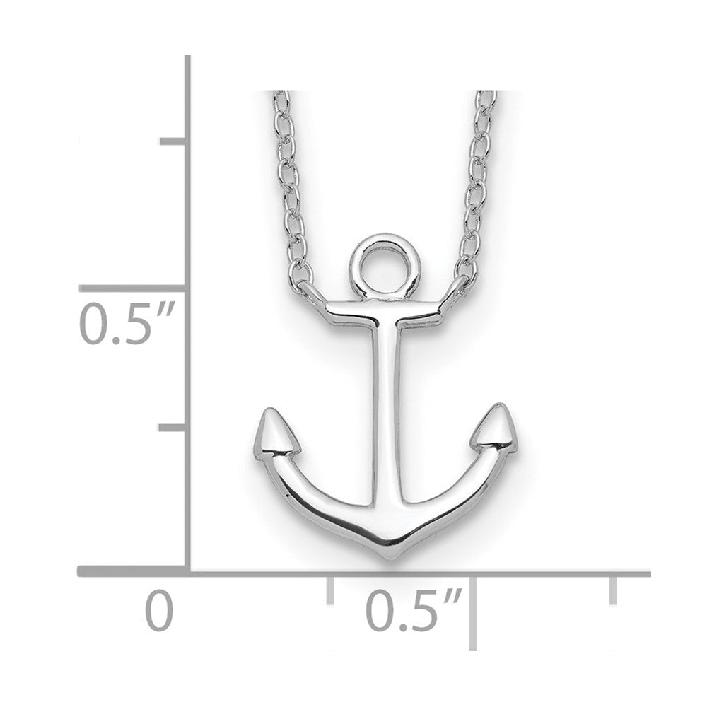 Sterling Silver Rhodium-plated Anchor 16 inch with a 2 inch extention Necklace