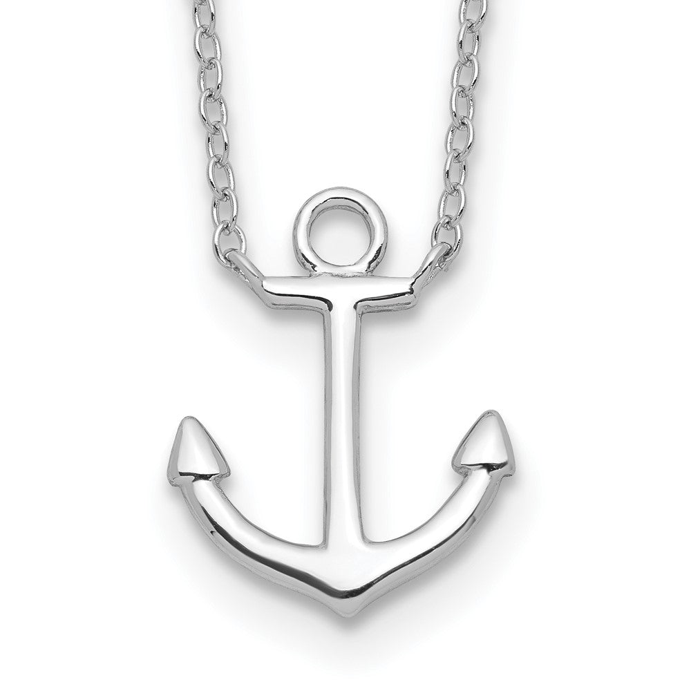 Sterling Silver Rhodium-plated Anchor 16 inch with a 2 inch extention Necklace