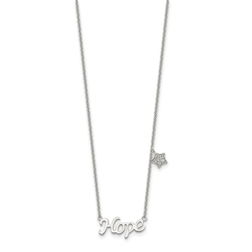 Sterling Silver Rhodium-plated HOPE CZ Star 16in w/2 in ext Necklace