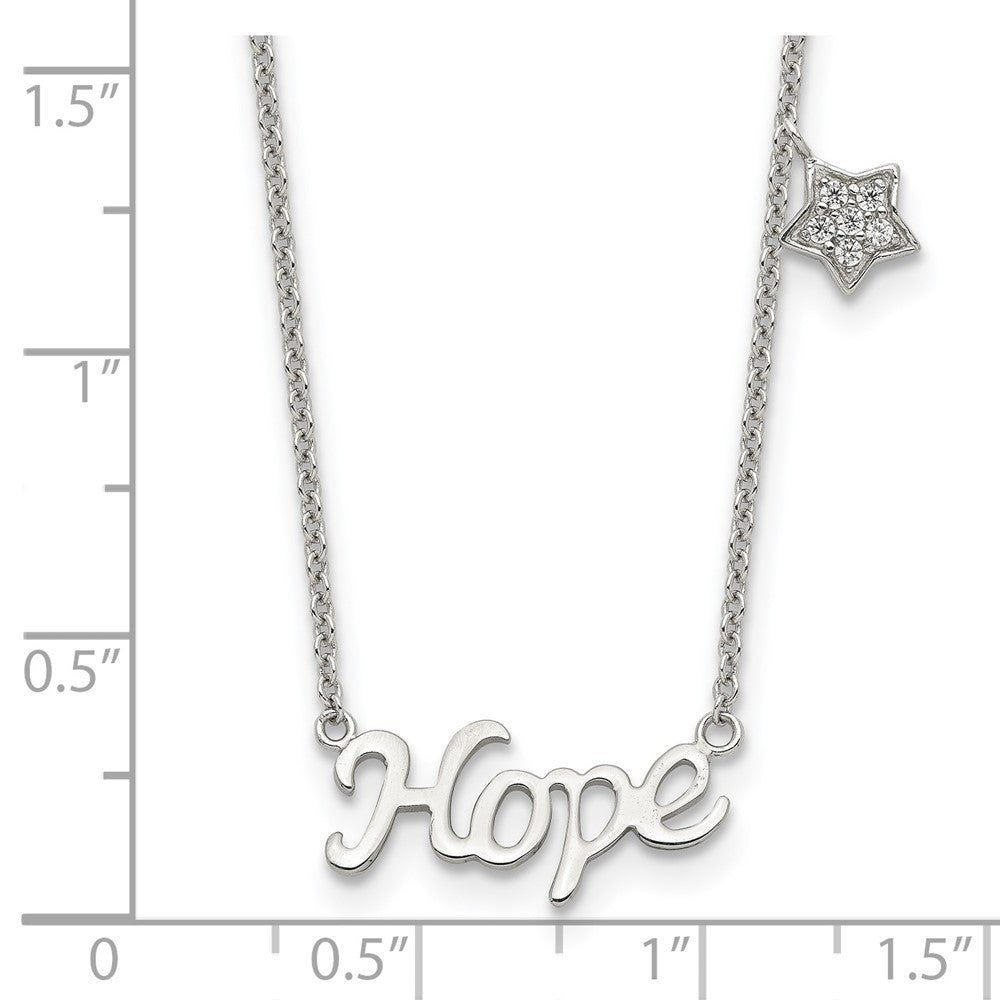 Sterling Silver Rhodium-plated HOPE CZ Star 16in w/2 in ext Necklace