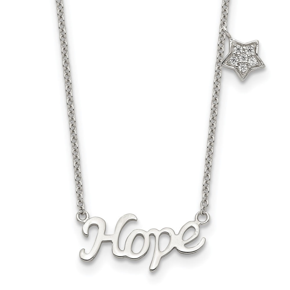 Sterling Silver Rhodium-plated HOPE CZ Star 16in w/2 in ext Necklace