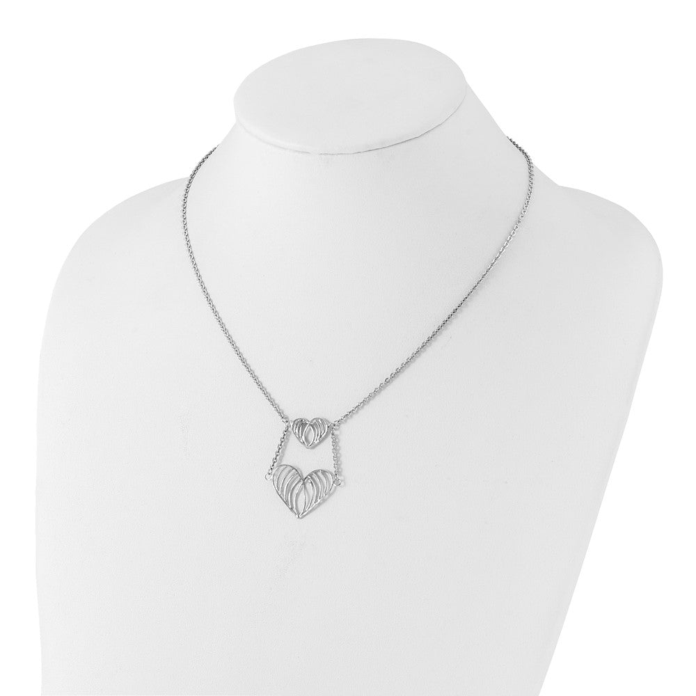 Sterling Silver Rhodium-Plated Polished Open Wire Hearts Necklace