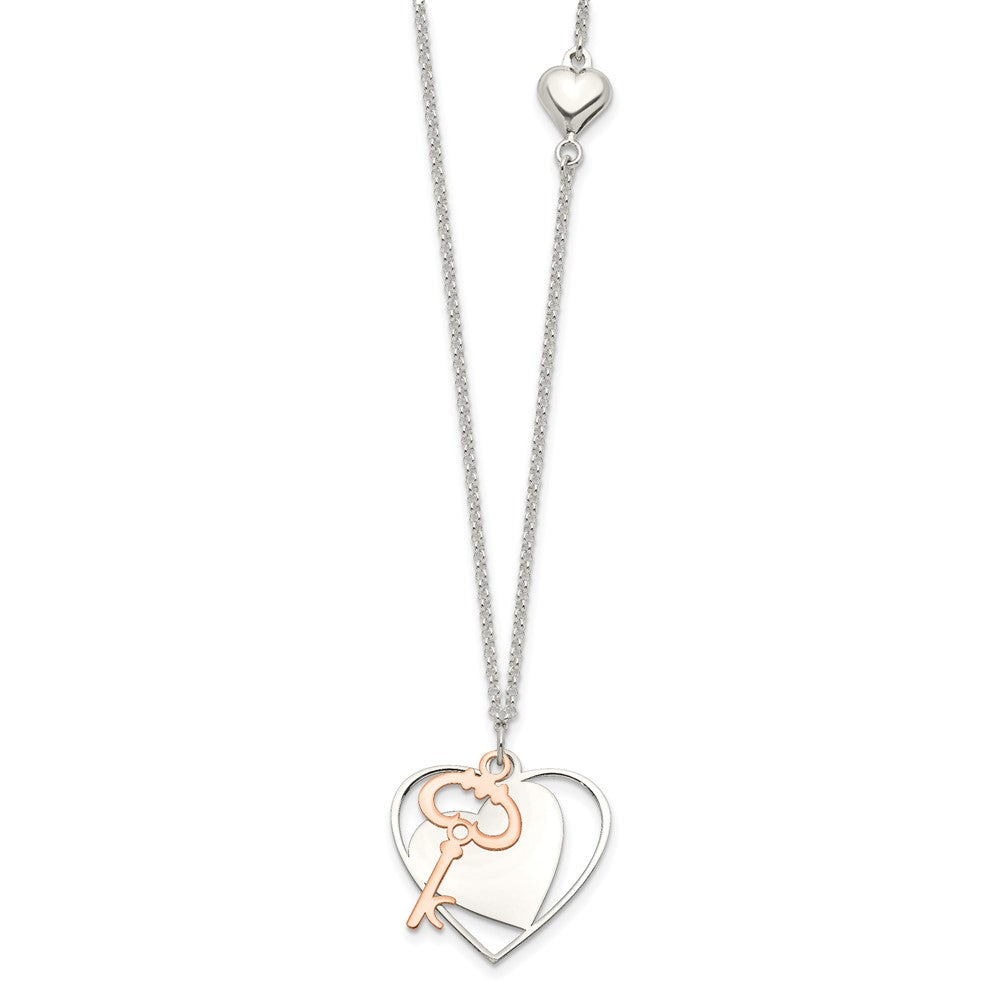 Sterling Silver and Rose-Tone Moveable Heart and Key Necklace