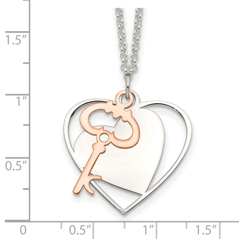 Sterling Silver and Rose-Tone Moveable Heart and Key Necklace