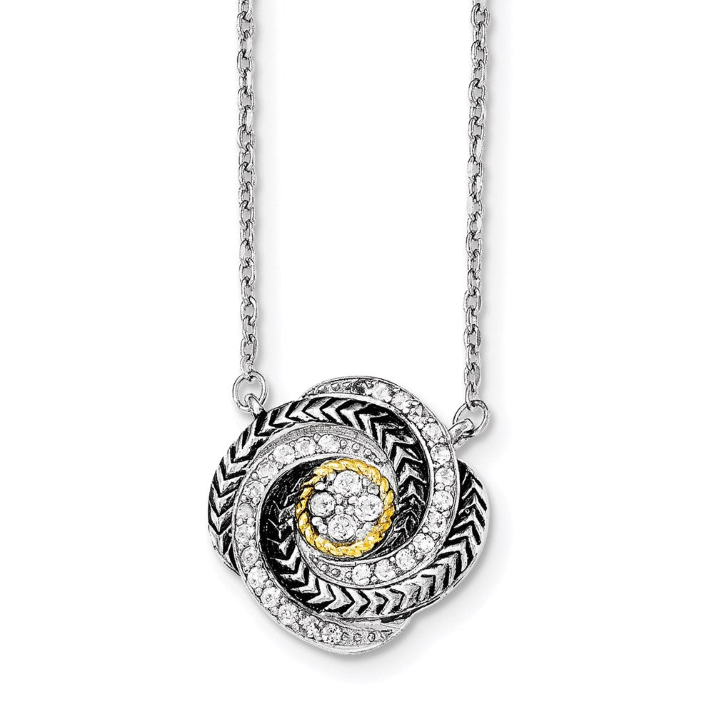 Sterling Silver & 14k Gold CZ Twist w/2in ext Necklace