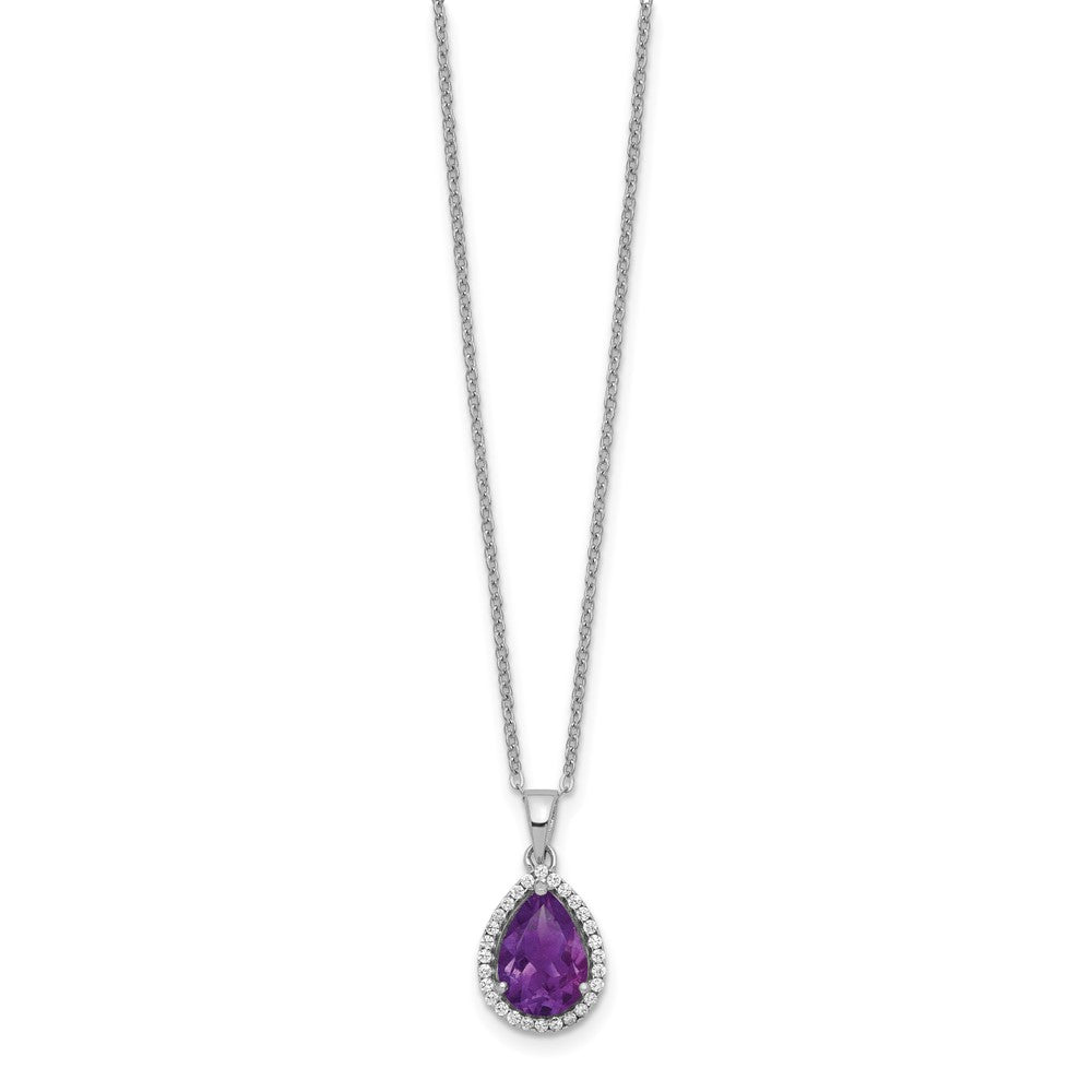 Sterling Silver Rhodium Polished Amethyst & CZ Necklace