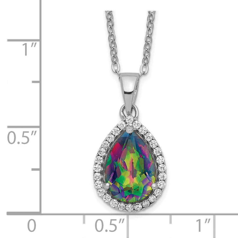 Sterling Silver Rhodium Polished Mystic Topaz & CZ Necklace