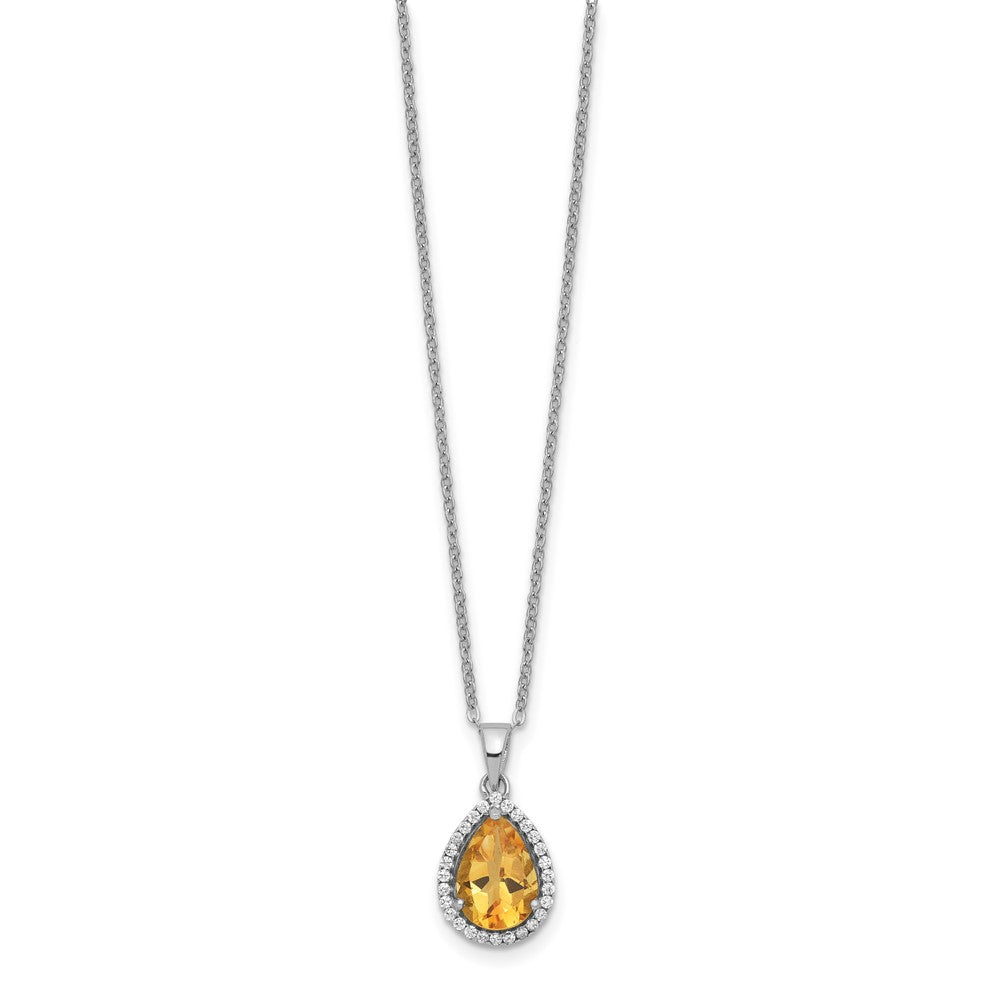 Sterling Silver Rhodium Polished Citrine & CZ Necklace