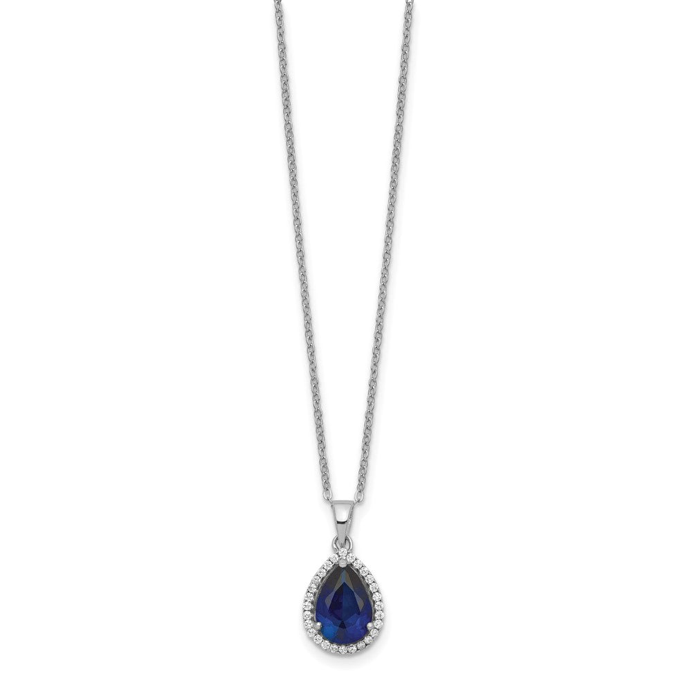 Sterling Silver Rhodium Created Sapphire & CZ Necklace