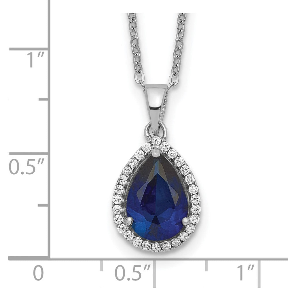 Sterling Silver Rhodium Created Sapphire & CZ Necklace