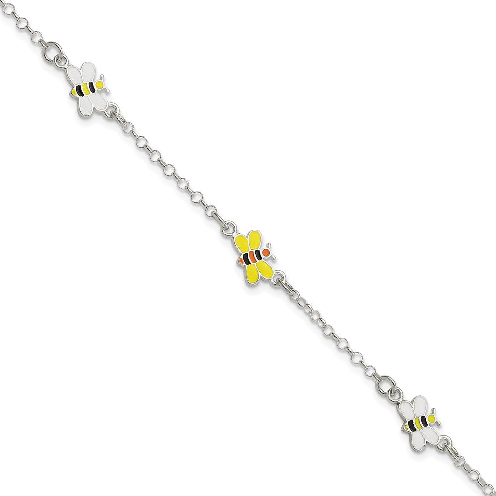 Sterling Silver Polished & Enameled Bees Children's Bracelet