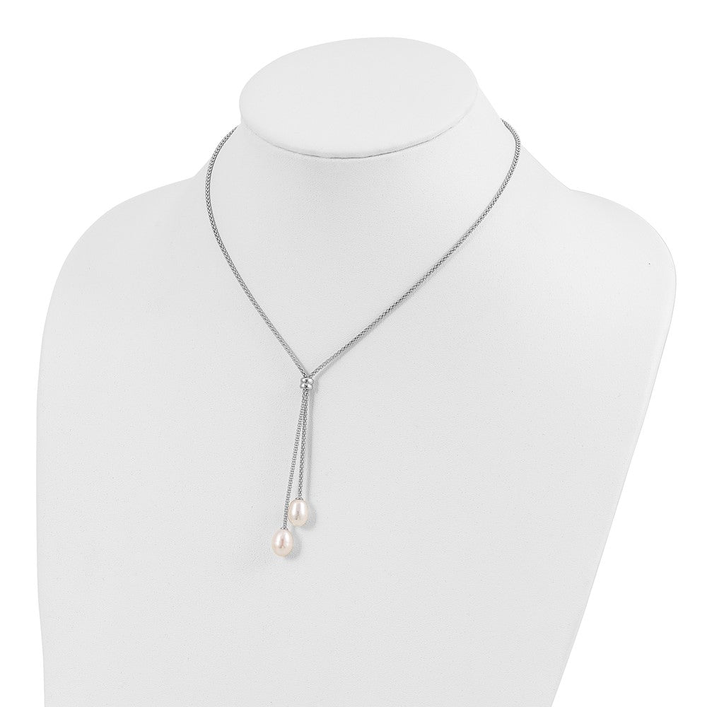 Sterling Silver Rhodium-plated 7-8mm FWC Pearl 2 in Ext Drop Necklace