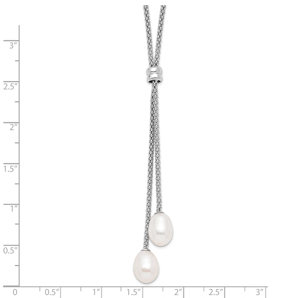 Sterling Silver Rhodium-plated 7-8mm FWC Pearl 2 in Ext Drop Necklace