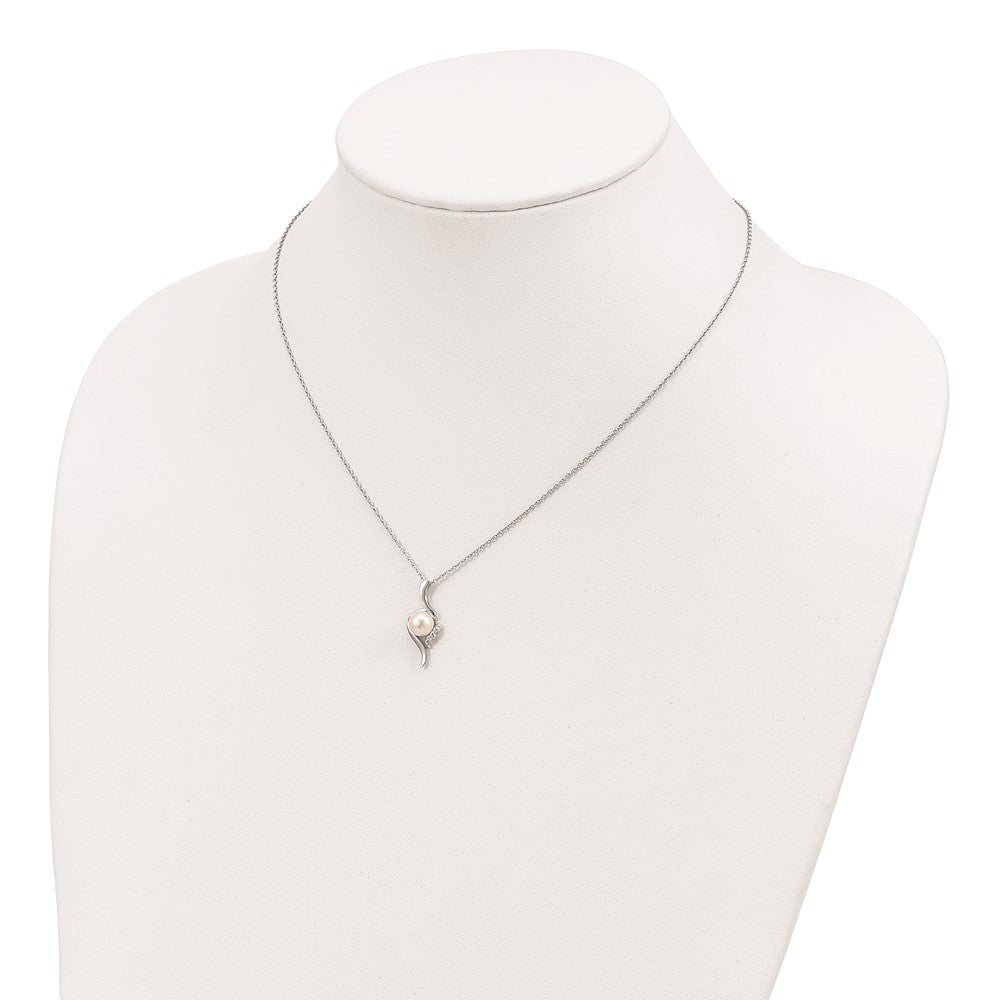 Sterling Silver Rhodium-plated 6-7mm White FWC Pearl CZ Necklace