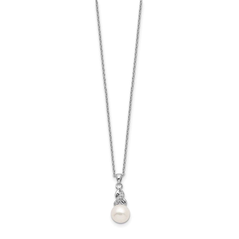 Sterling Silver Rhodium-plated 6-7mm White FWC Pearl CZ Pendant