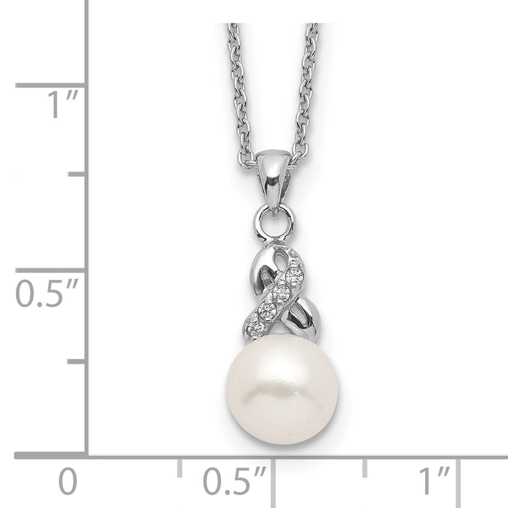 Sterling Silver Rhodium-plated 6-7mm White FWC Pearl CZ Pendant