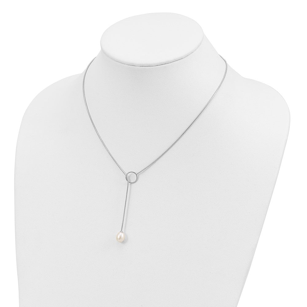 Sterling Silver Rhodium-plated 7-8mm White FWC Pearl Toggle Drop Necklace