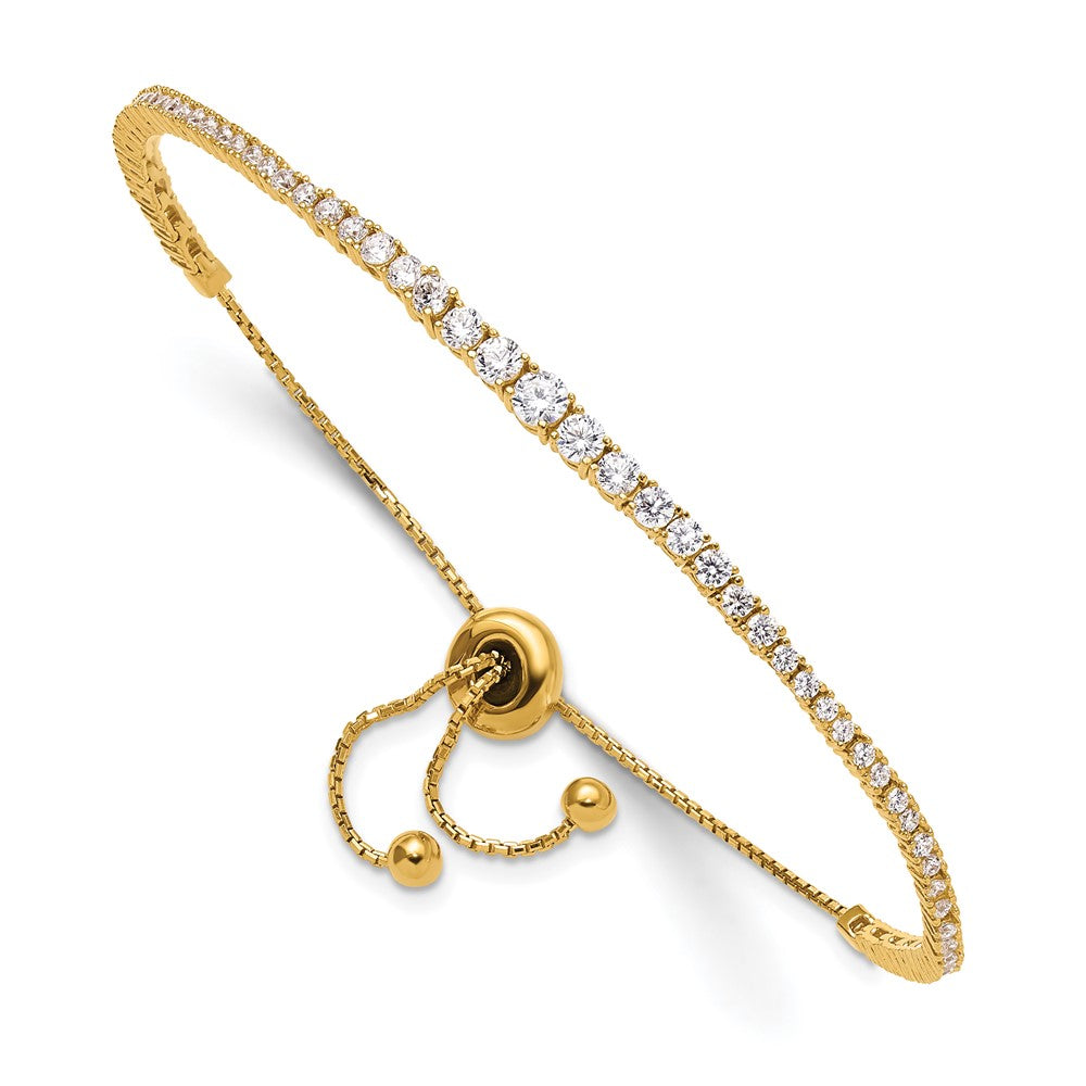 Sterling Shimmer Sterling Silver Gold-tone Flash Gold-plated 67 Stone Graduated CZ Adjustable 5 inch up to 9 inch Bracelet