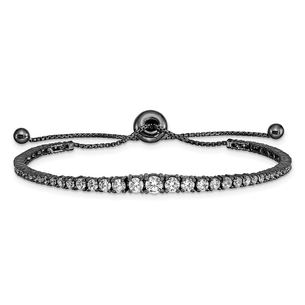 Sterling Shimmer Sterling Silver Black Rhodium-plated 67 Stone Graduated CZ Adjustable 5 inch up to 9 inch Bracelet