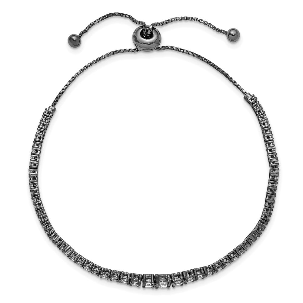 Sterling Shimmer Sterling Silver Black Rhodium-plated 67 Stone Graduated CZ Adjustable 5 inch up to 9 inch Bracelet