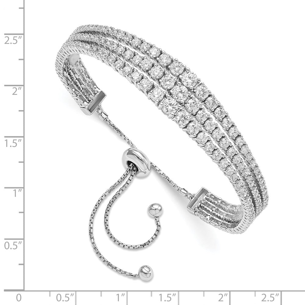 Sterling Shimmer Sterling Silver Rhodium-plated 177 Stone Graduated CZ 3 Strand Adjustable Bracelet