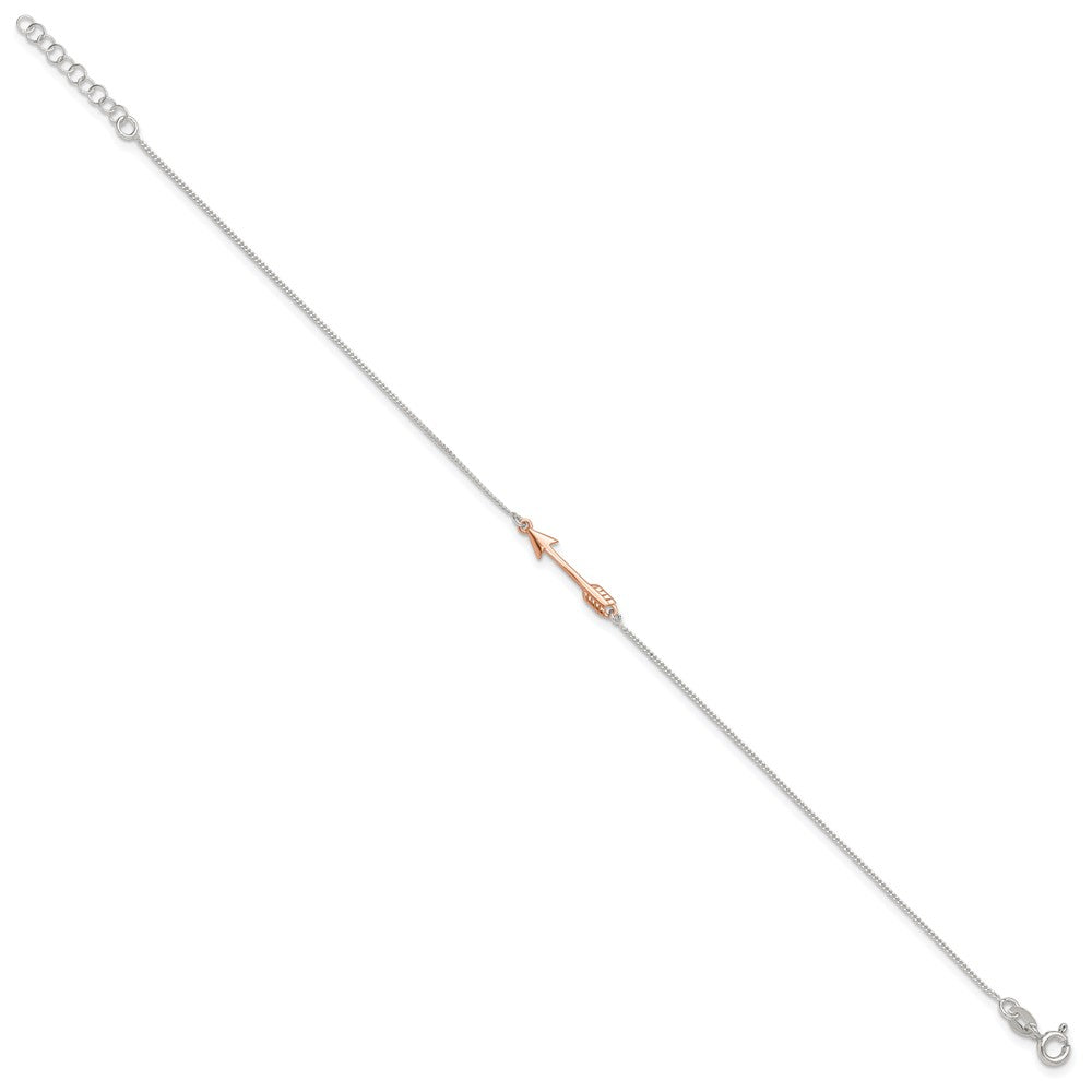 Sterling Silver Rose-tone Polished Arrow 9in Plus 1in Ext Anklet