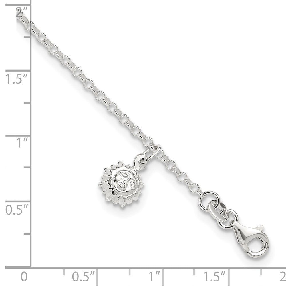 Sterling Silver Sun 10 inch Plus 1 inch Ext. Anklet