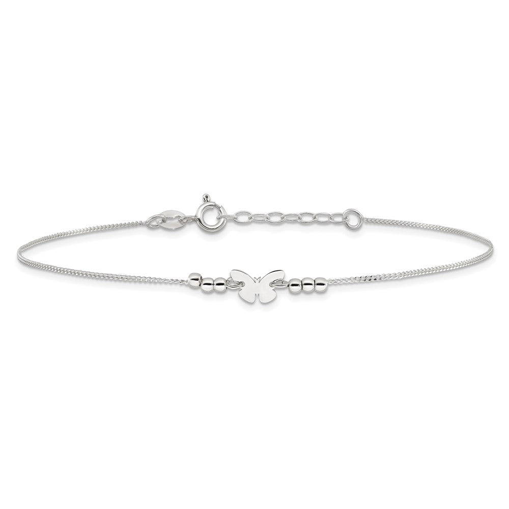 Sterling Silver Polished 9in Plus 1in Ext Butterfly Anklet