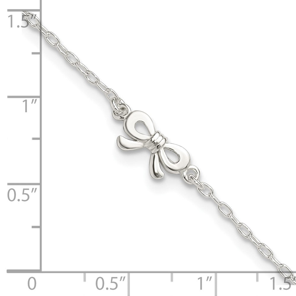 Sterling Silver Polished CZ Bow 9in Plus 1in Ext. Anklet