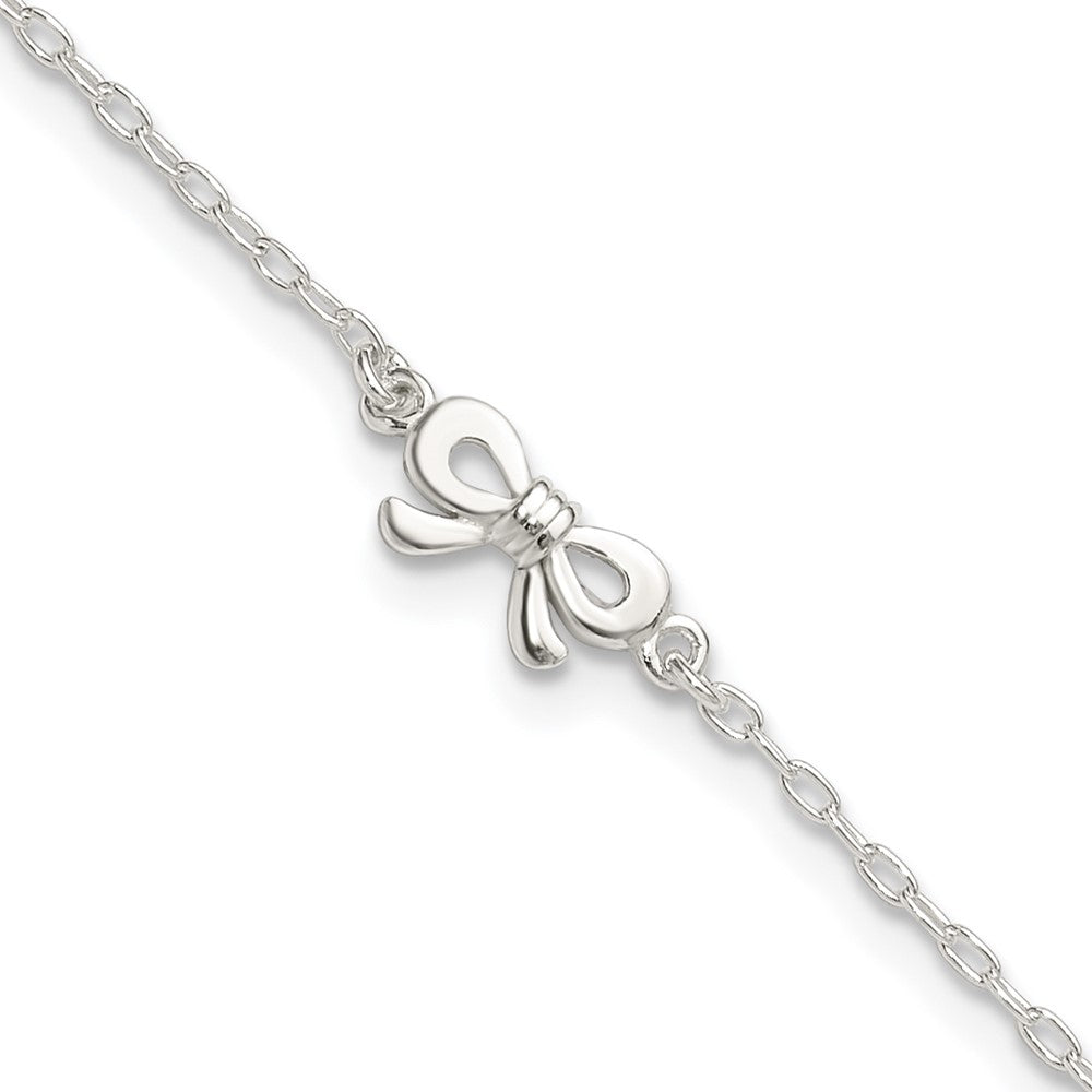 Sterling Silver Polished CZ Bow 9in Plus 1in Ext. Anklet