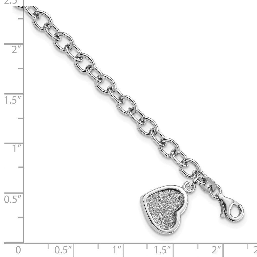 Sterling Silver Rhodium-plated Glitter Enamel Heart Bracelet