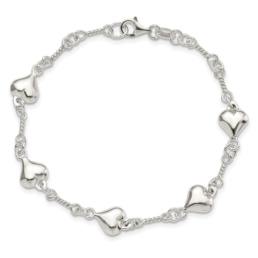 Sterling Silver Polished Heart 7.5in Bracelet