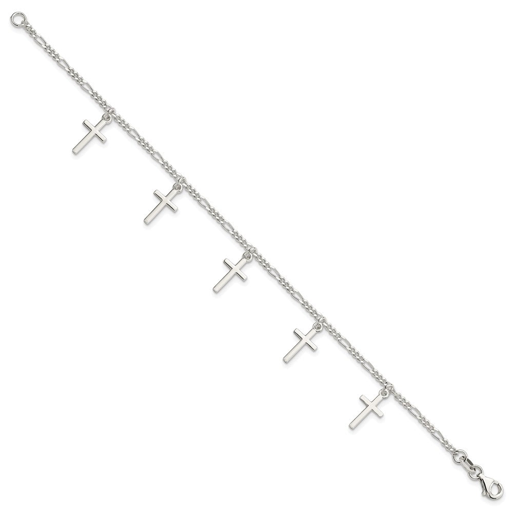 Sterling Silver Polished Cross 7.5in Bracelet