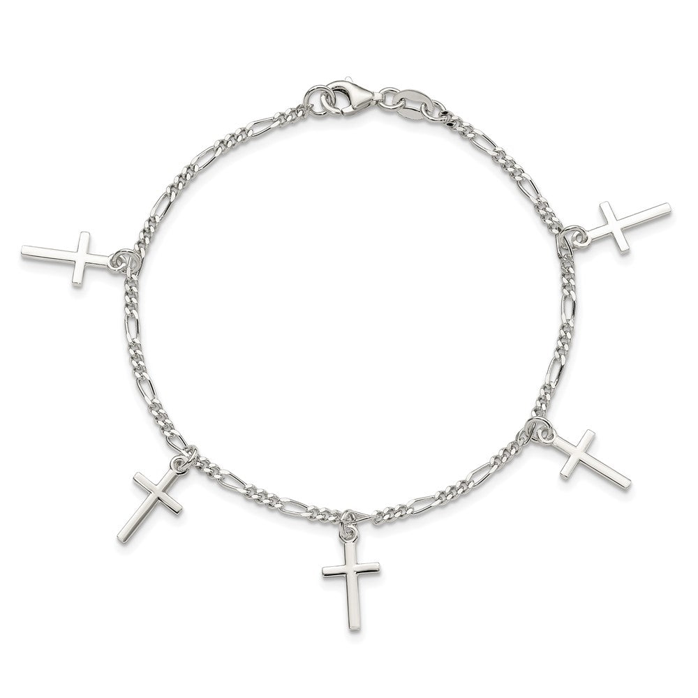 Sterling Silver Polished Cross 7.5in Bracelet