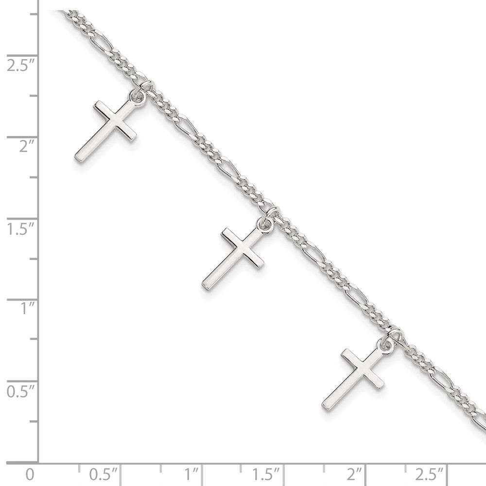 Sterling Silver Polished Cross 7.5in Bracelet